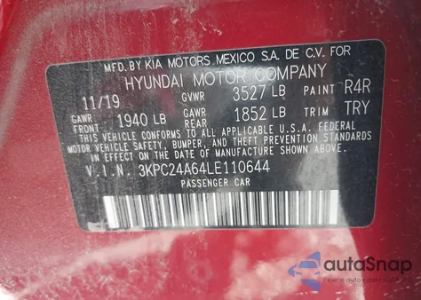 2020 Hyundai Accent Se из США, поврежденный, VIN 3KPC24A64LE110644